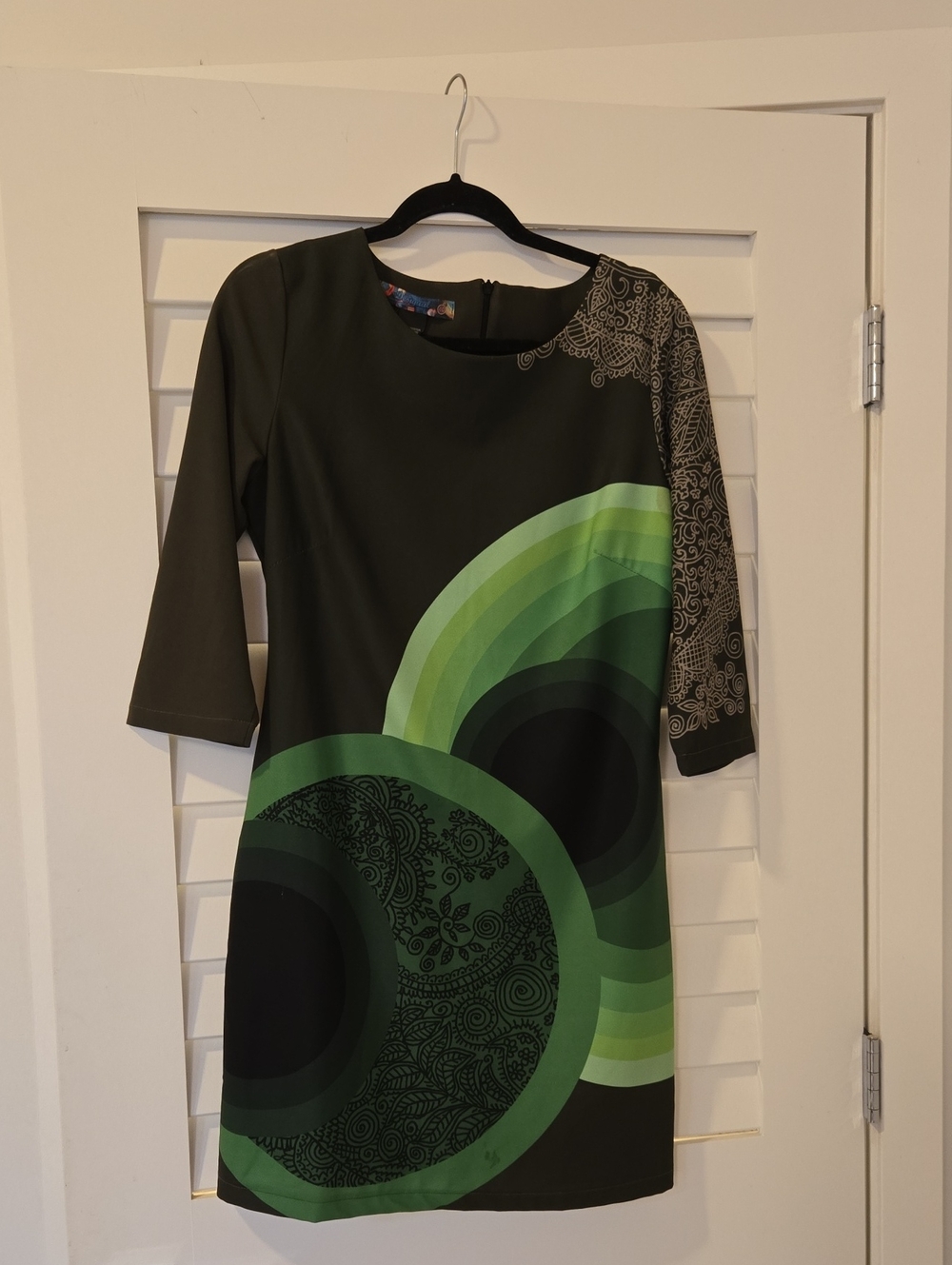 Desigual Black and Green Graphic-Print Long Sleeve Dress